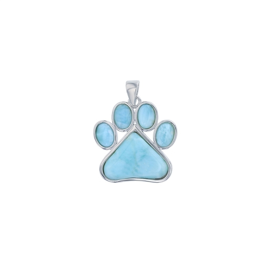 925 Sterling Silver Larimar Dog Paw Pendant 4.8 gm